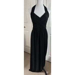 BCBG Paris Black Halter Evening Gown Formal Maxi Ruched Top Dress Lined Size 6